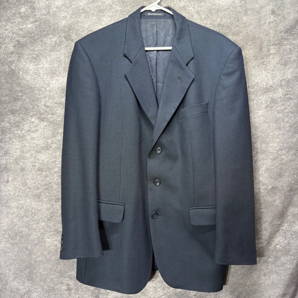 Vintage Burberry Prorsum Navy Blue Birdseye Blazer Suit Jacket Size 40 3 Button - Picture 1 of 15